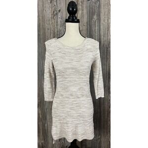 White House Black Market‎ Knit Dress 3/4 Sleeve, Beige/Metallic, Size Small